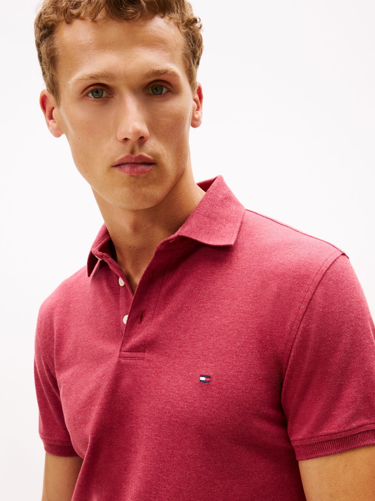 Slim Fit Stretch Pique Polo — Red Heather