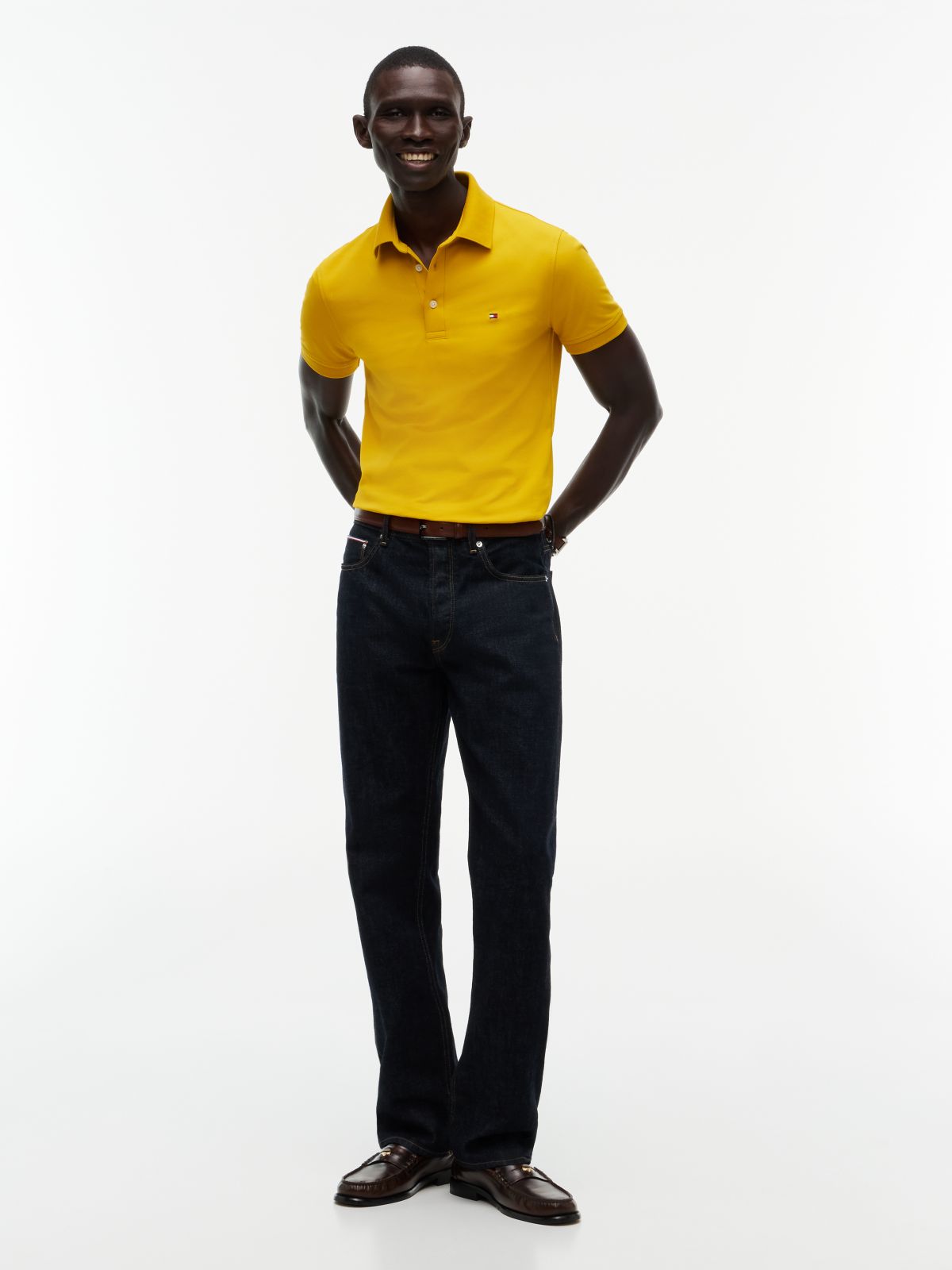 Slim Fit Stretch Pique Polo — Mustard Amber