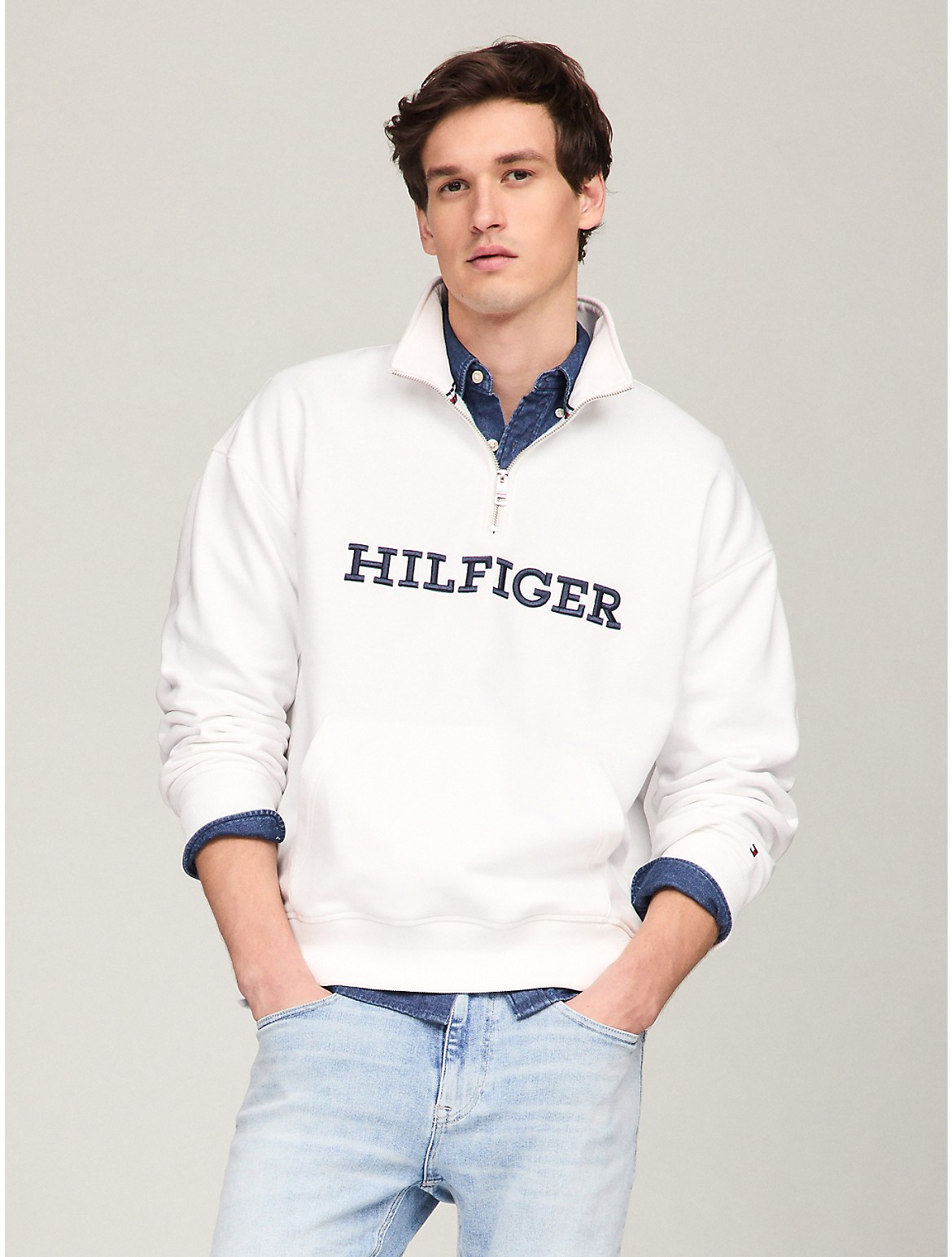 Shop Tommy Hilfiger Embroidered Monotype Half In Fresh White