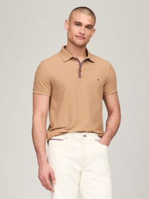 Stripe Placket Slim Fit Polo, Champagne Toast