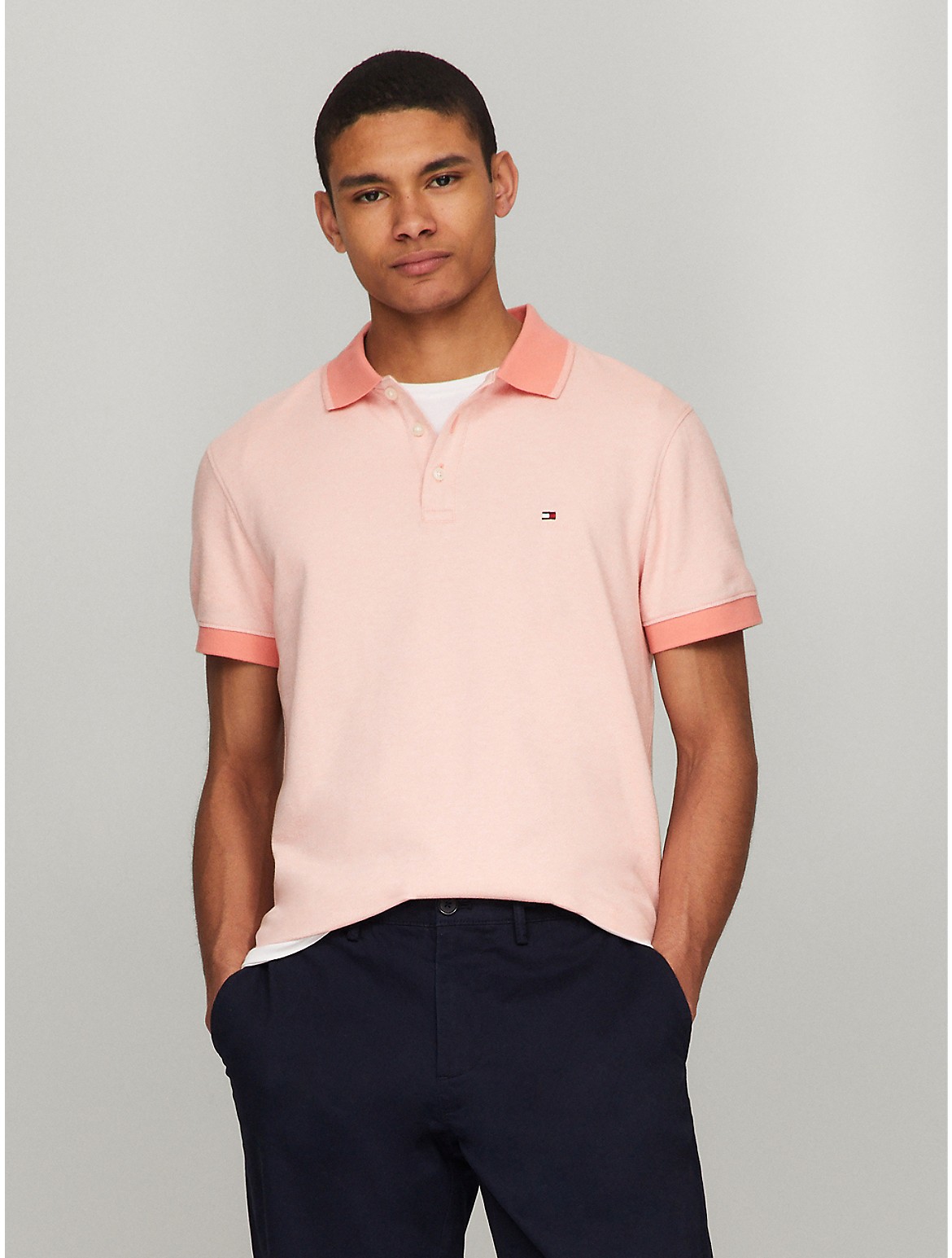 Shop Tommy Hilfiger Slim Fit Tipped Polo In Peach Dusk/weathered White Mouline