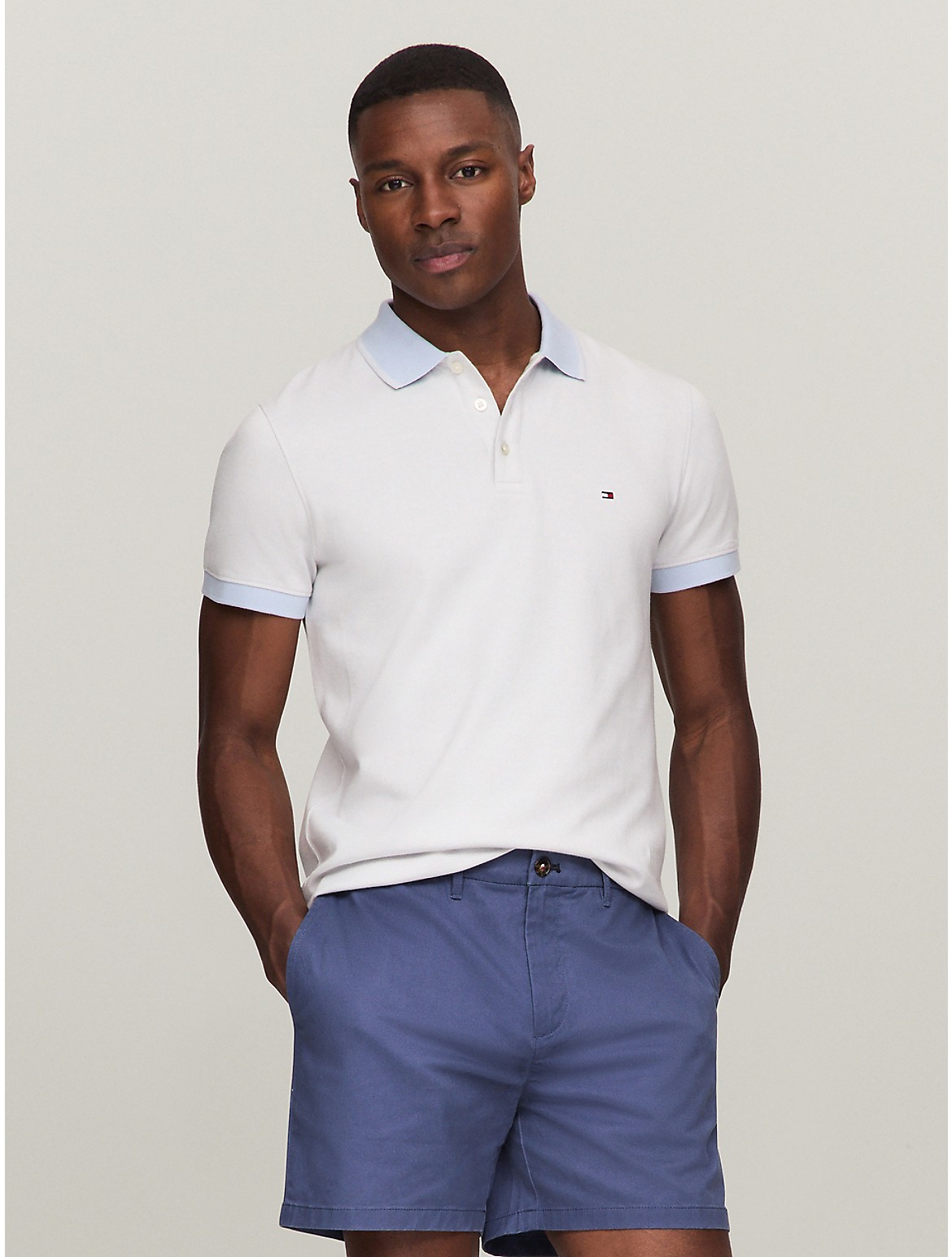 Shop Tommy Hilfiger Slim Fit Tipped Polo In Breezy Blue/weathered White Mouline