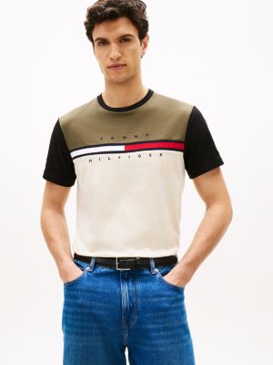 Colorblock Flag Stripe Logo T-Shirt, Beige Heather