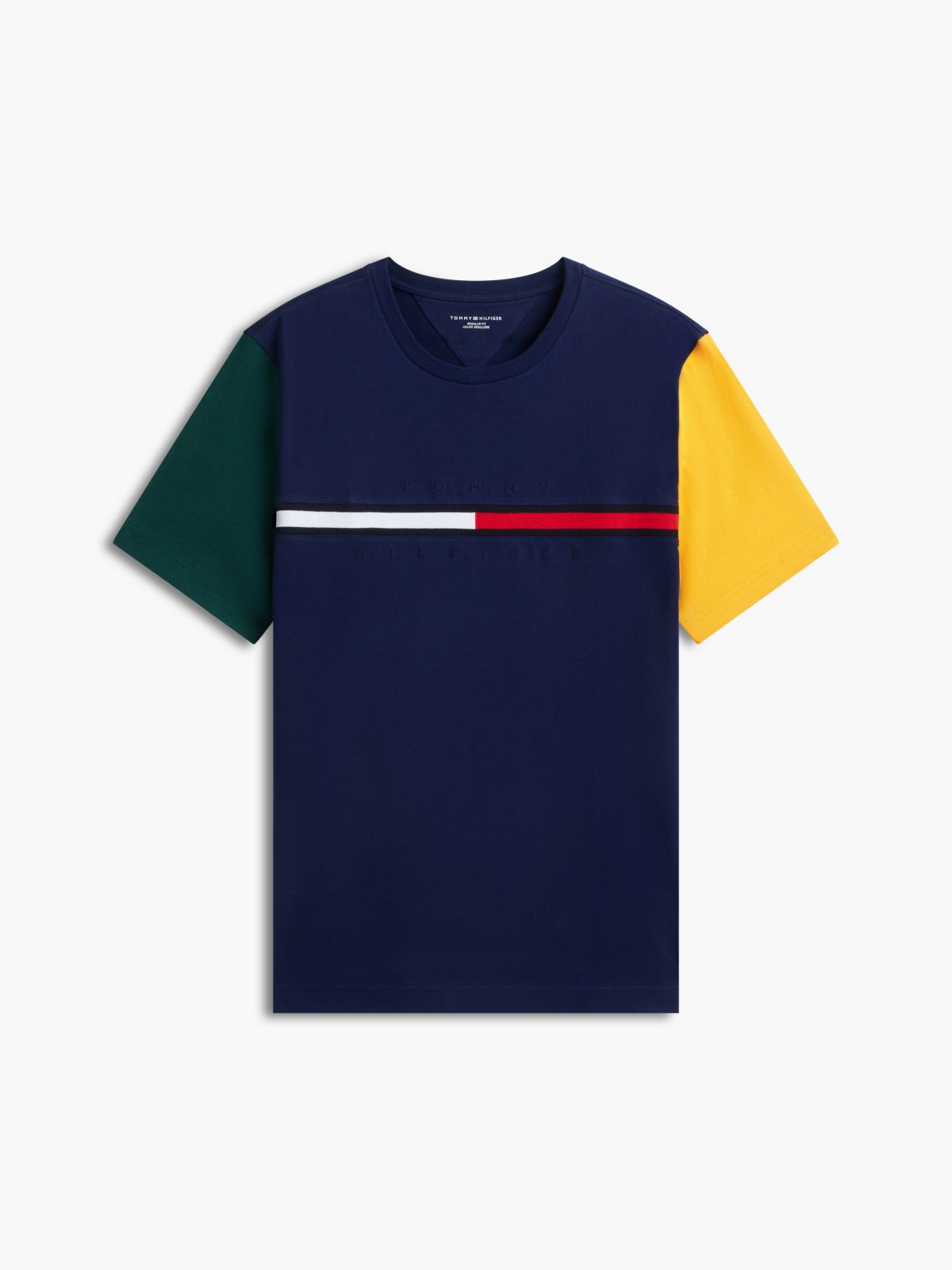 Colorblock Flag Stripe Logo T-Shirt — Carbon Navy