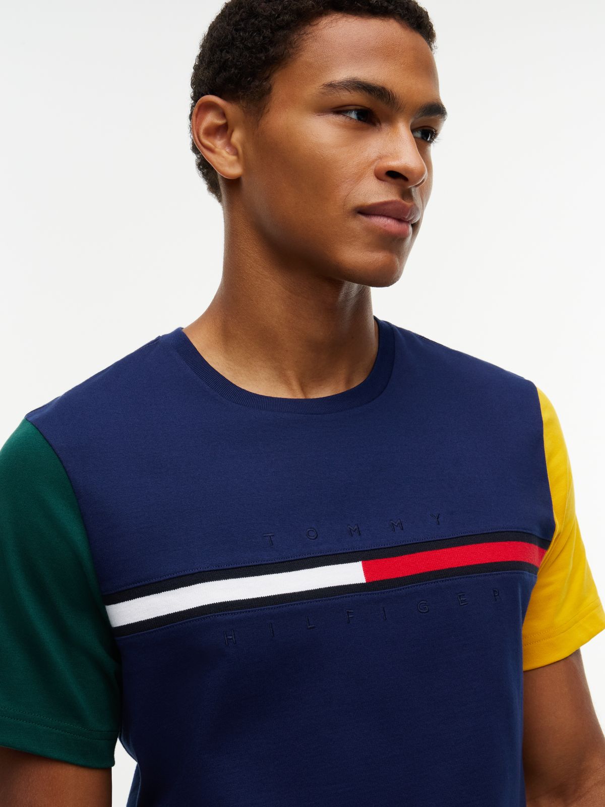 Colorblock Flag Stripe Logo T-Shirt — Carbon Navy