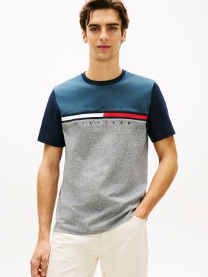 Colorblock Flag Stripe Logo T-Shirt, Grey Heather