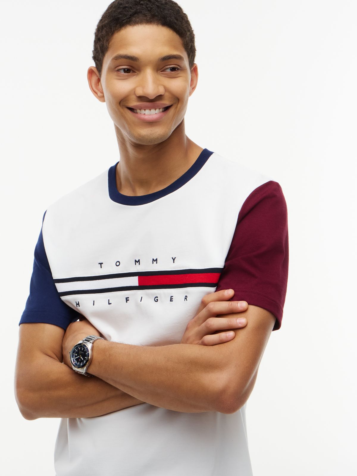 Colorblock Flag Stripe Logo T-Shirt — Ecru