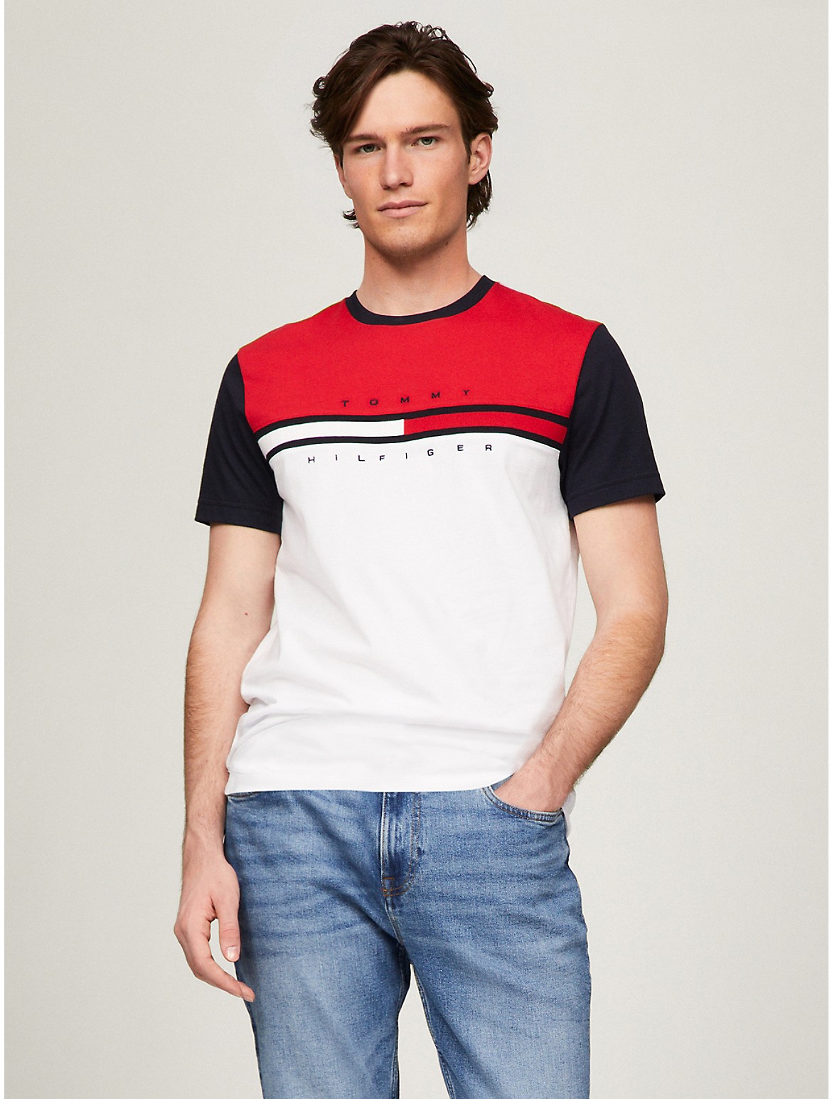 Tommy Hilfiger Men's Colorblock Flag Stripe Logo T-Shirt