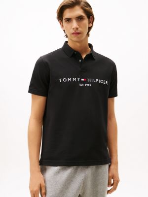 Embroidered Tommy Logo Polo, Black