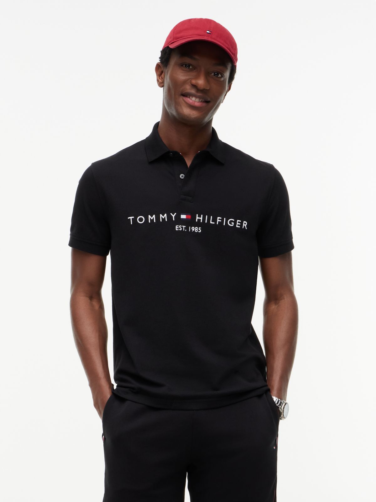 Embroidered Tommy Logo Polo — Black
