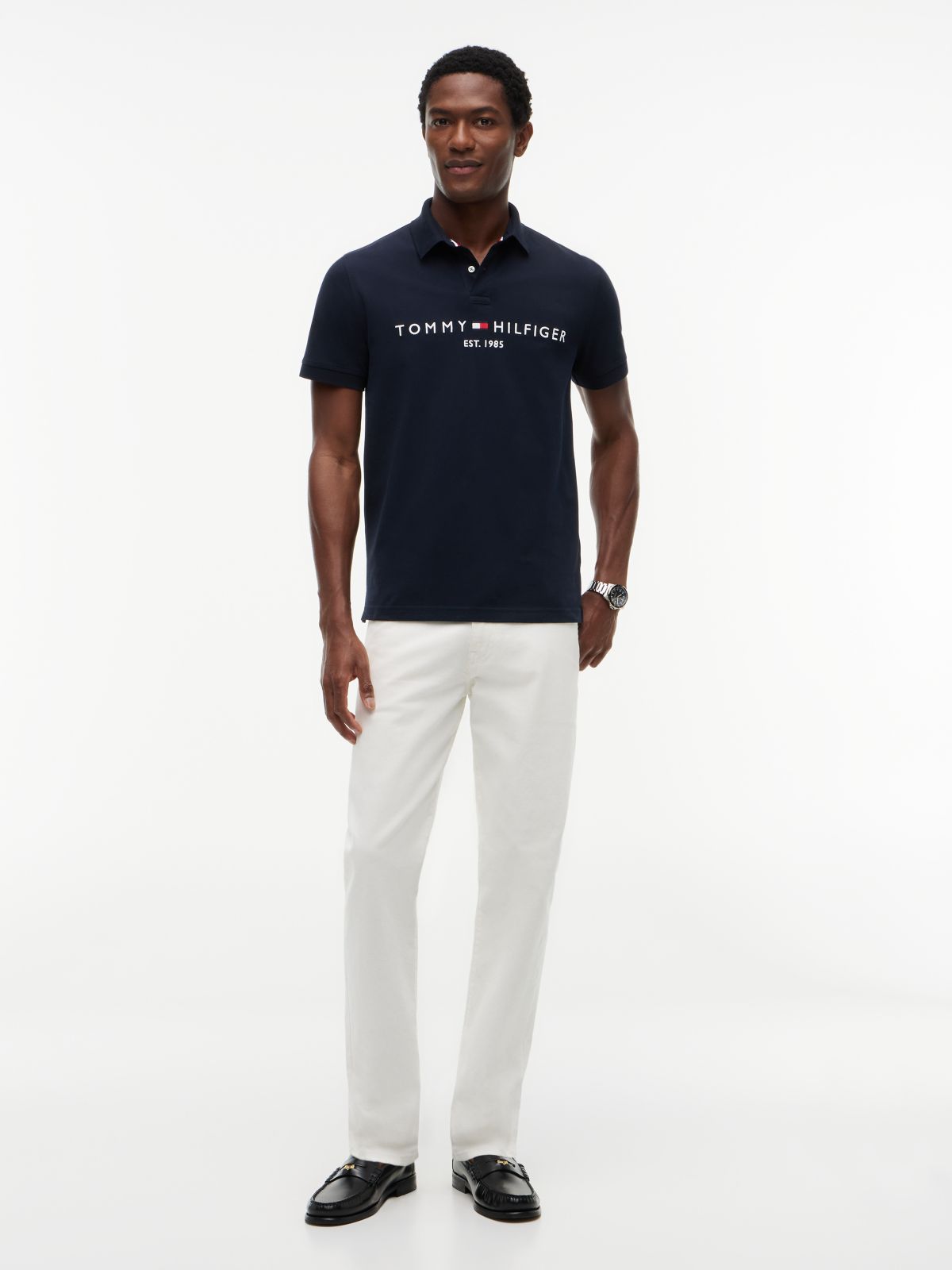 Embroidered Tommy Logo Polo — Navy