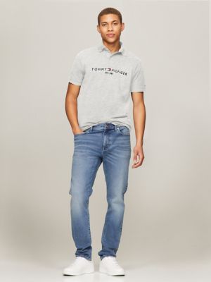 Embroidered Tommy Logo Polo, Grey Heather
