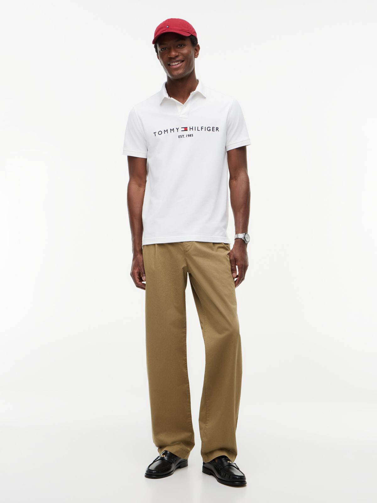 Embroidered Tommy Logo Polo — Fresh White