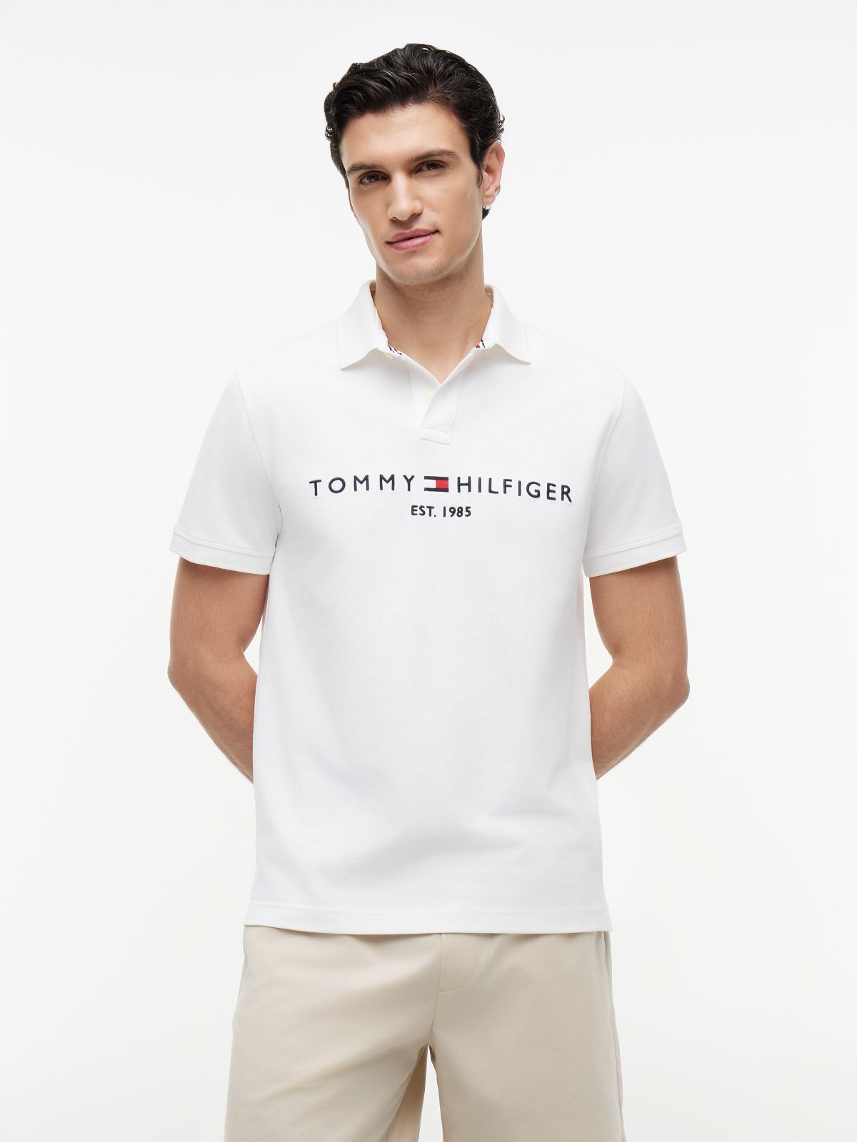 Embroidered Tommy Logo Polo — Fresh White