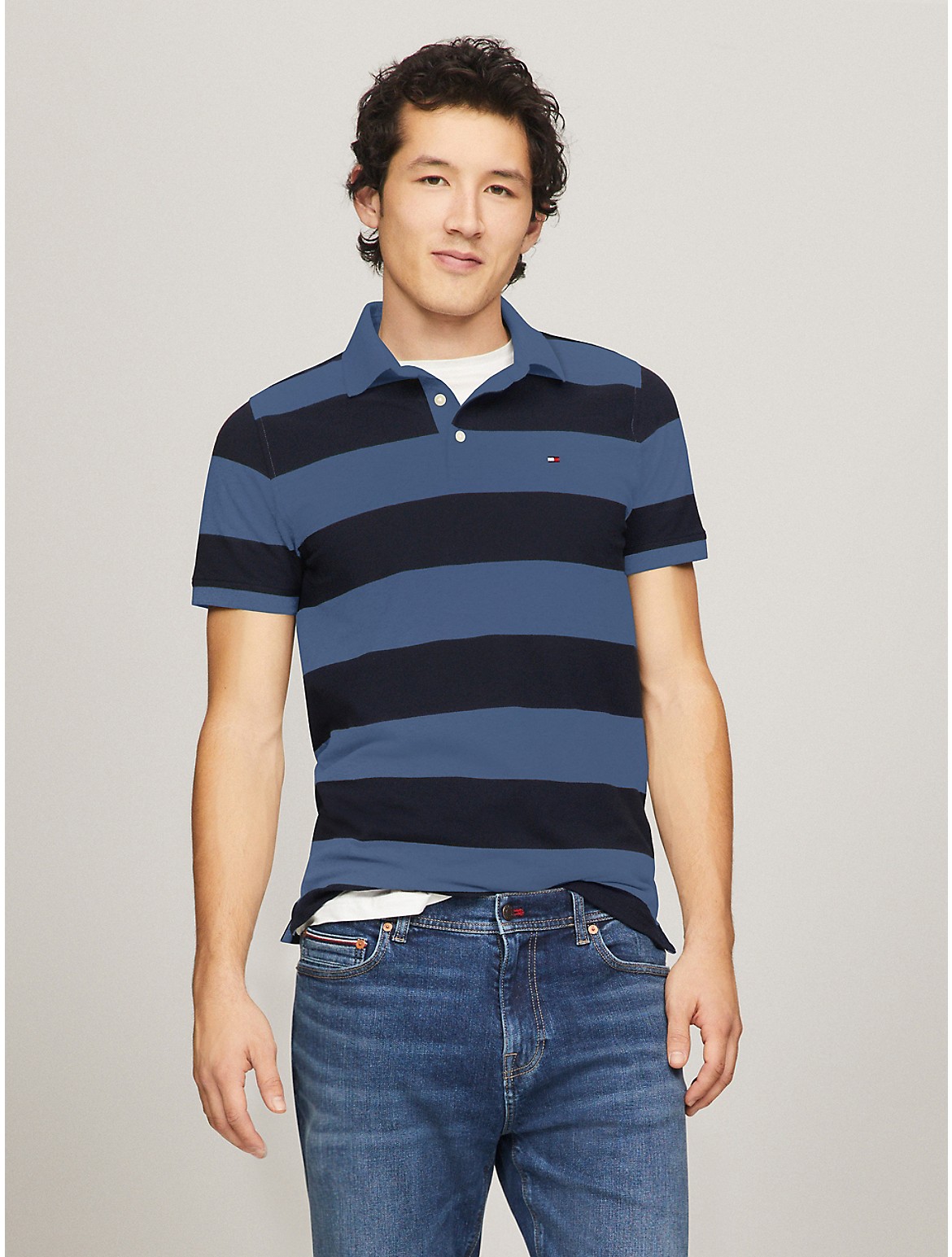 Shop Tommy Hilfiger Slim Fit Rugby Stripe Polo In Bank Blue