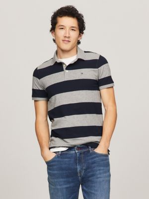 Rugby Stripe Slim Fit Polo, Grey Heather