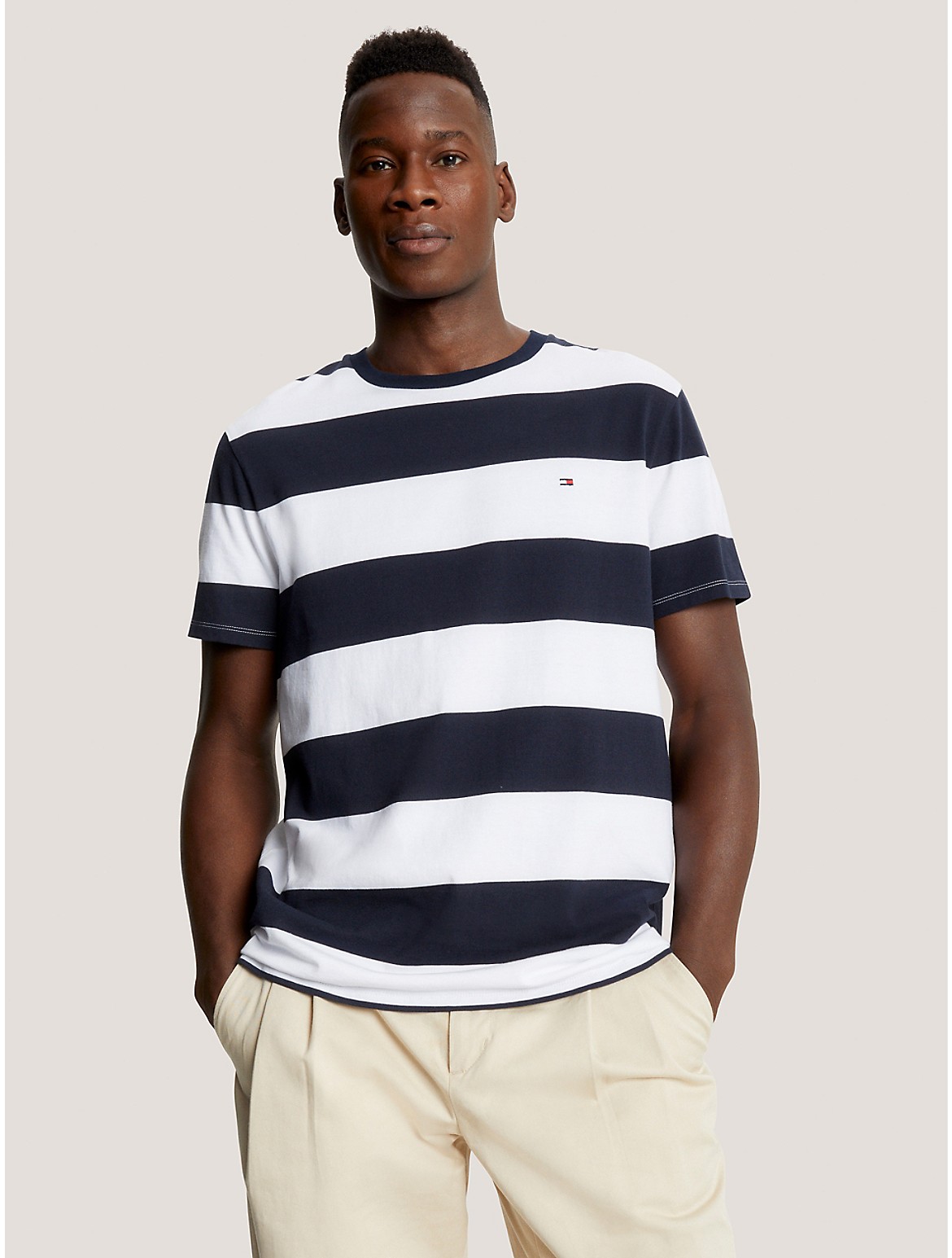 Shop Tommy Hilfiger Rugby Stripe T In Optic White/navy