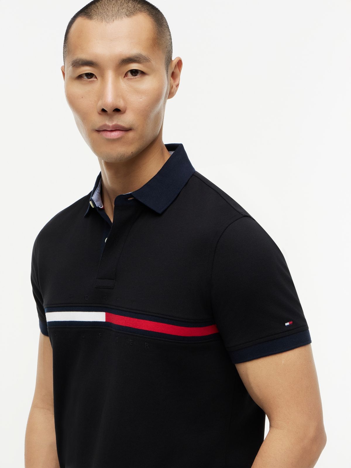 Embroidered Stripe Regular Fit Polo — Black