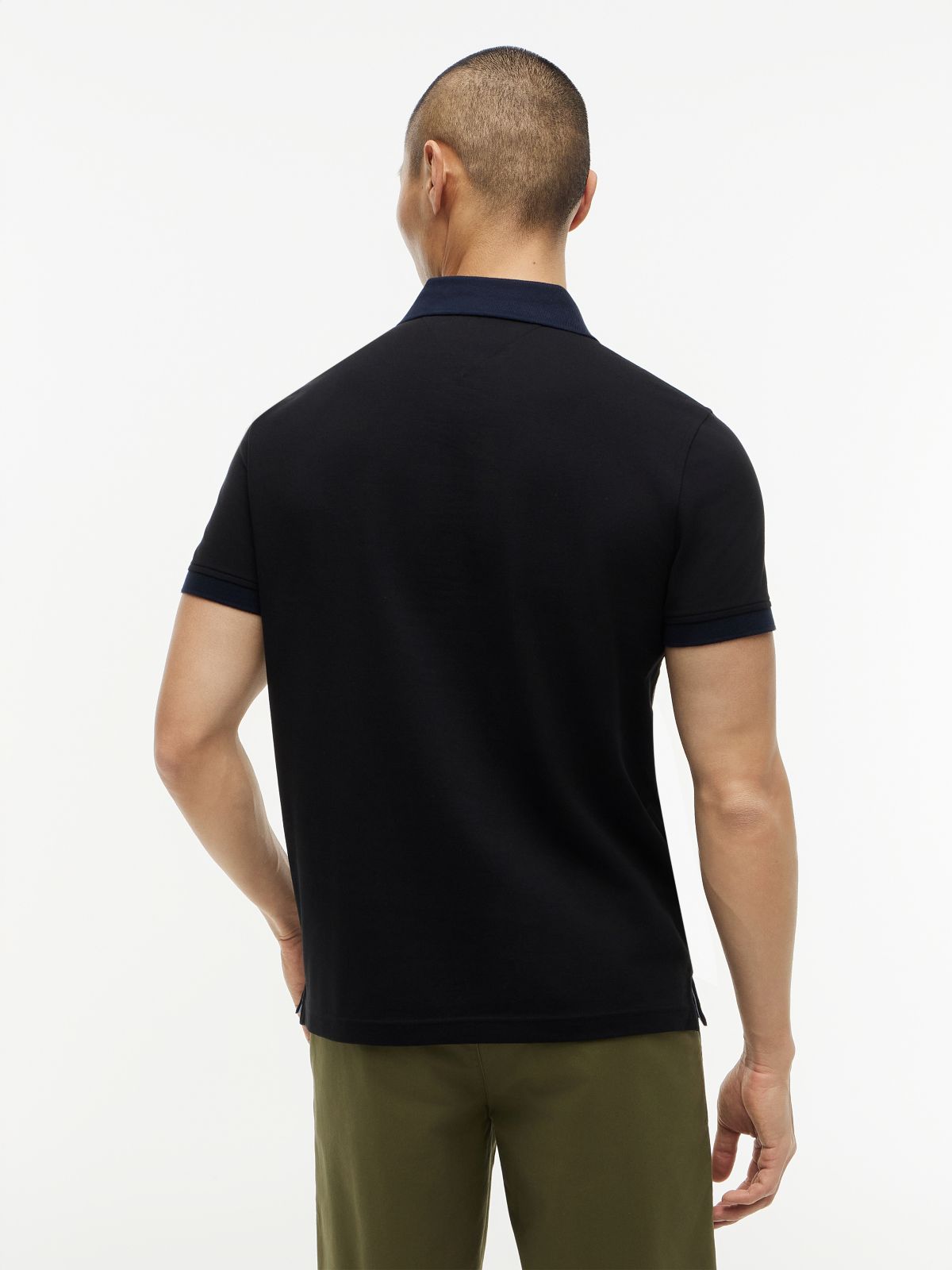 Embroidered Stripe Regular Fit Polo — Black