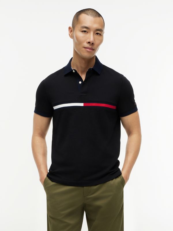 Embroidered Stripe Regular Fit Polo — Black