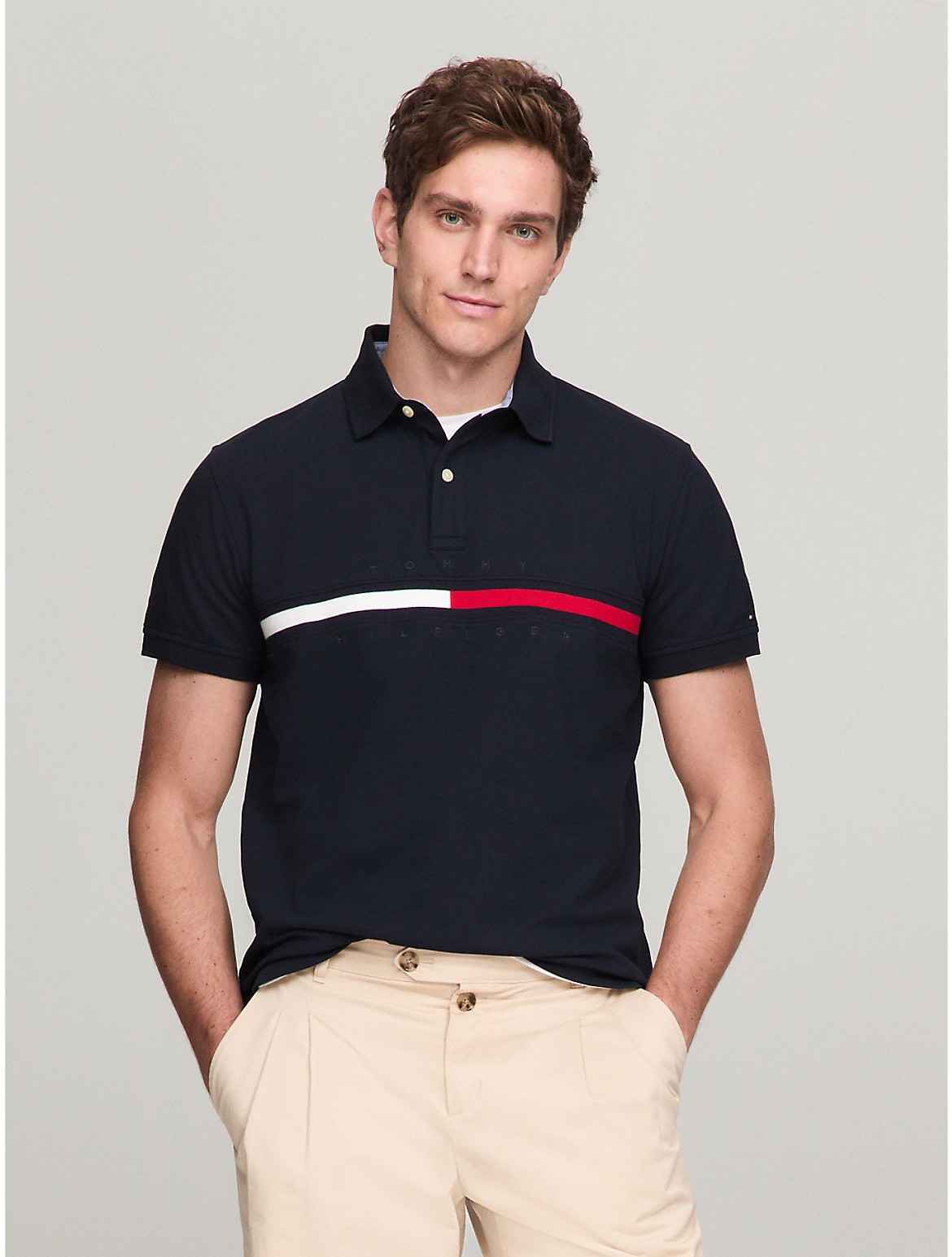 Shop Tommy Hilfiger Regular Fit Embroidered Stripe Logo Polo In Navy
