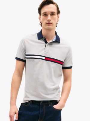 Embroidered Stripe Regular Fit Polo, Grey Heather
