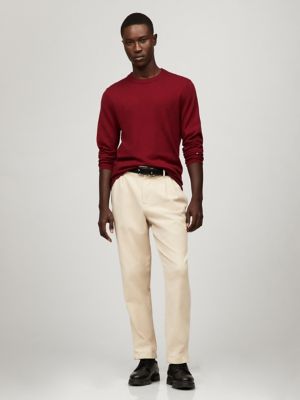 Fine Gauge Knit Crewneck Sweater, Rouge