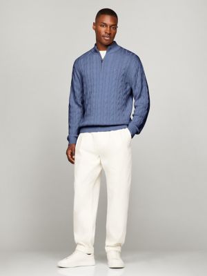 Cable Knit Quarter-Zip Sweater, Bank Blue