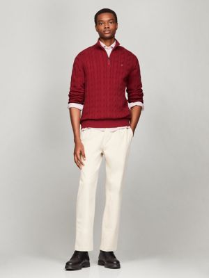 Cable Knit Quarter-Zip Sweater, Rouge