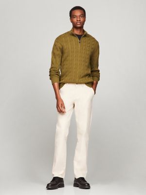 Cable Knit Quarter-Zip Sweater, Putting Green