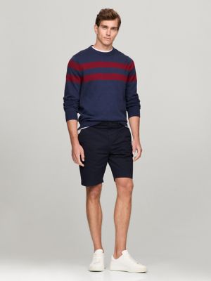 Double Stripe Crewneck Sweater, Navy Heather