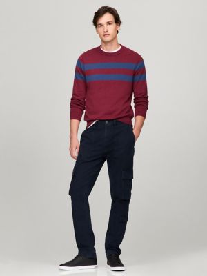 Double Stripe Crewneck Sweater, Red Heather