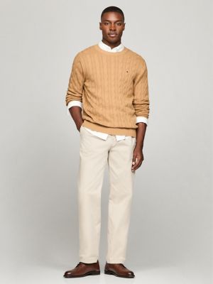 Cable Knit Crewneck Sweater, Pinecone Tan