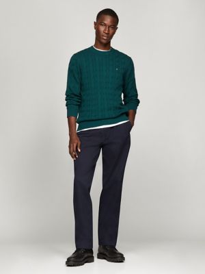 Cable Knit Crewneck Sweater, Cypress Green
