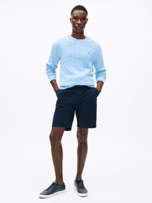 Cable Knit Crewneck Sweater, Light Blue