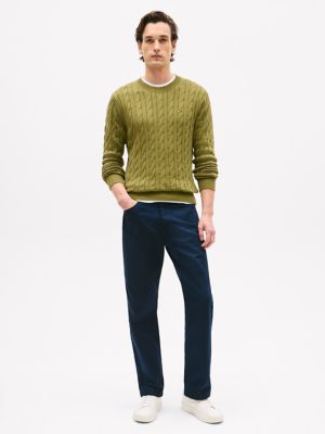 Cable Knit Crewneck Sweater, Uniform Olive