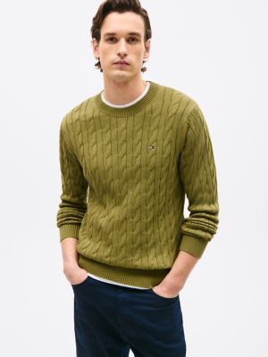 Cable Knit Crewneck Sweater, Uniform Olive