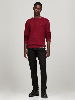 Cable Knit Crewneck Sweater, Rouge