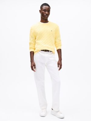 Cable Knit Crewneck Sweater, Citronella