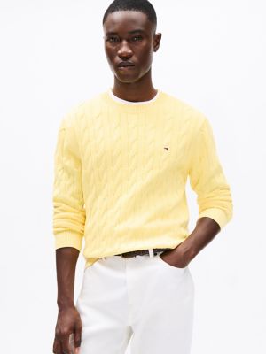 Cable Knit Crewneck Sweater, Citronella