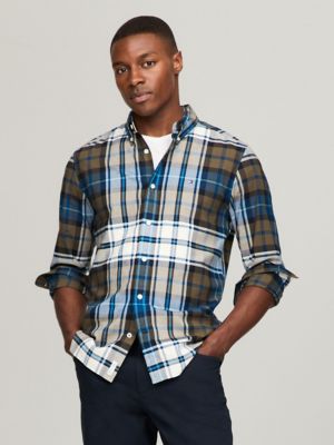 Tommy Tartan Regular Fit Oxford Shirt, Army Green Multi