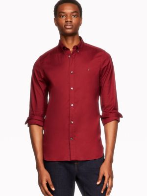Tommy Hilfiger Men s THFlex Slim Fit Poplin Dress Shirt Red S