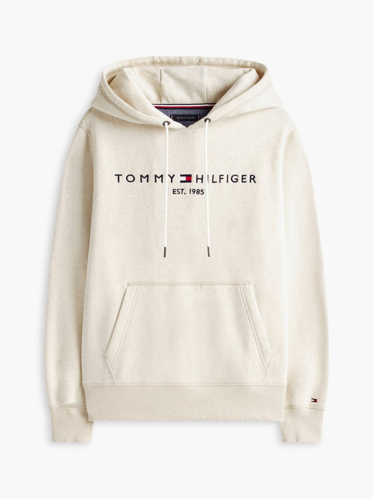 Embroidered Tommy Logo Hoodie — Beige