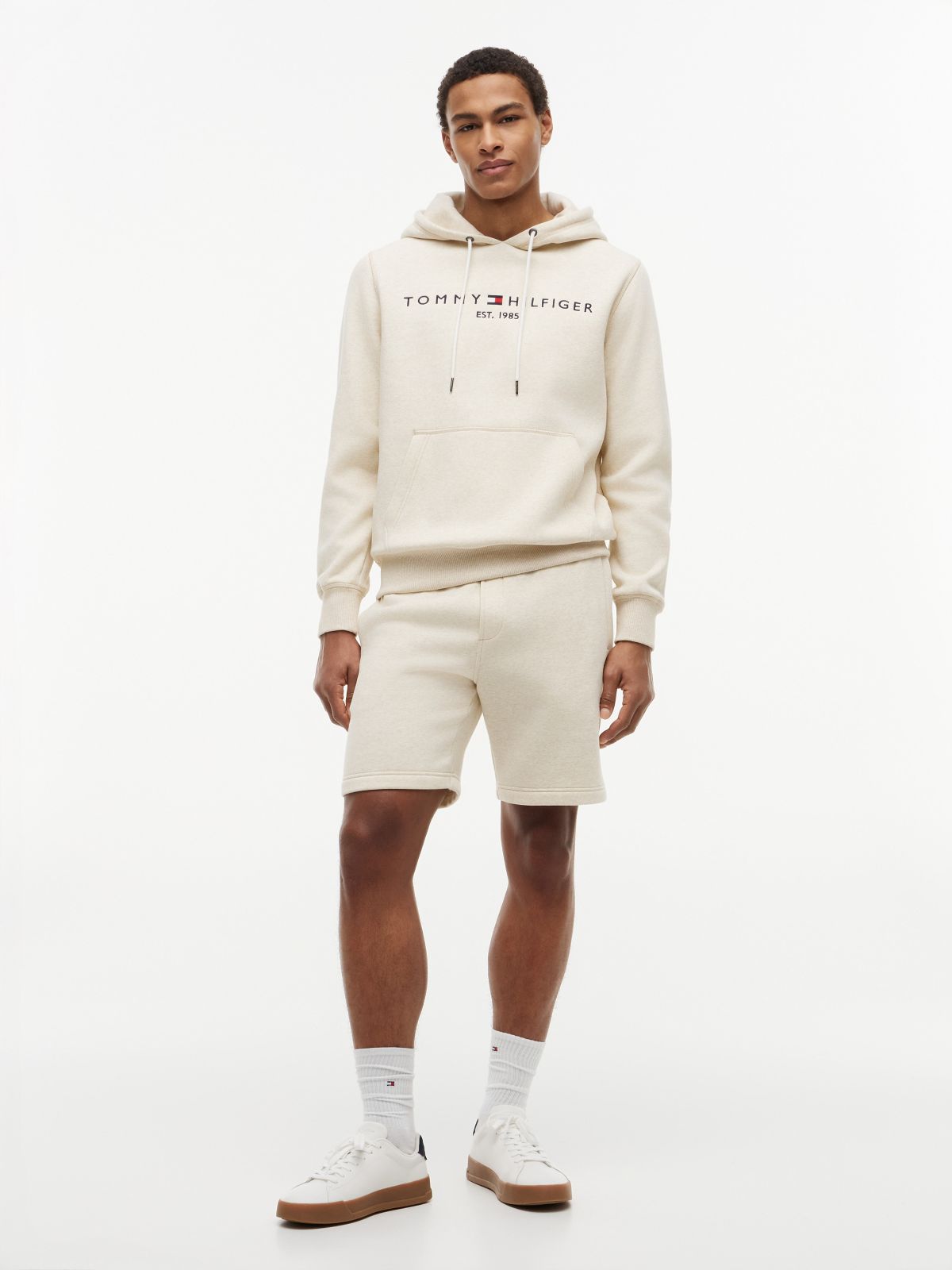 Embroidered Tommy Logo Hoodie — Beige