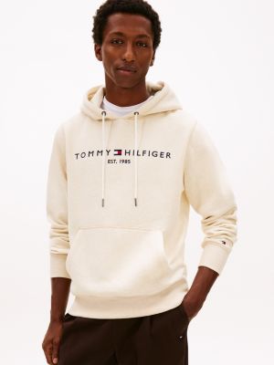 Embroidered Tommy Logo Hoodie, Beige