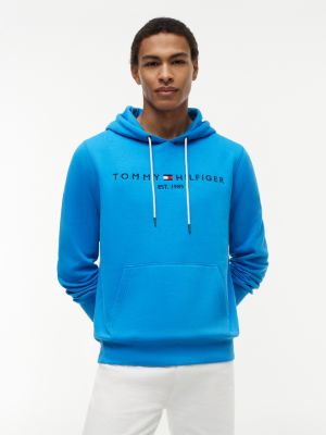 Embroidered Tommy Logo Hoodie, Deep Sky Blue