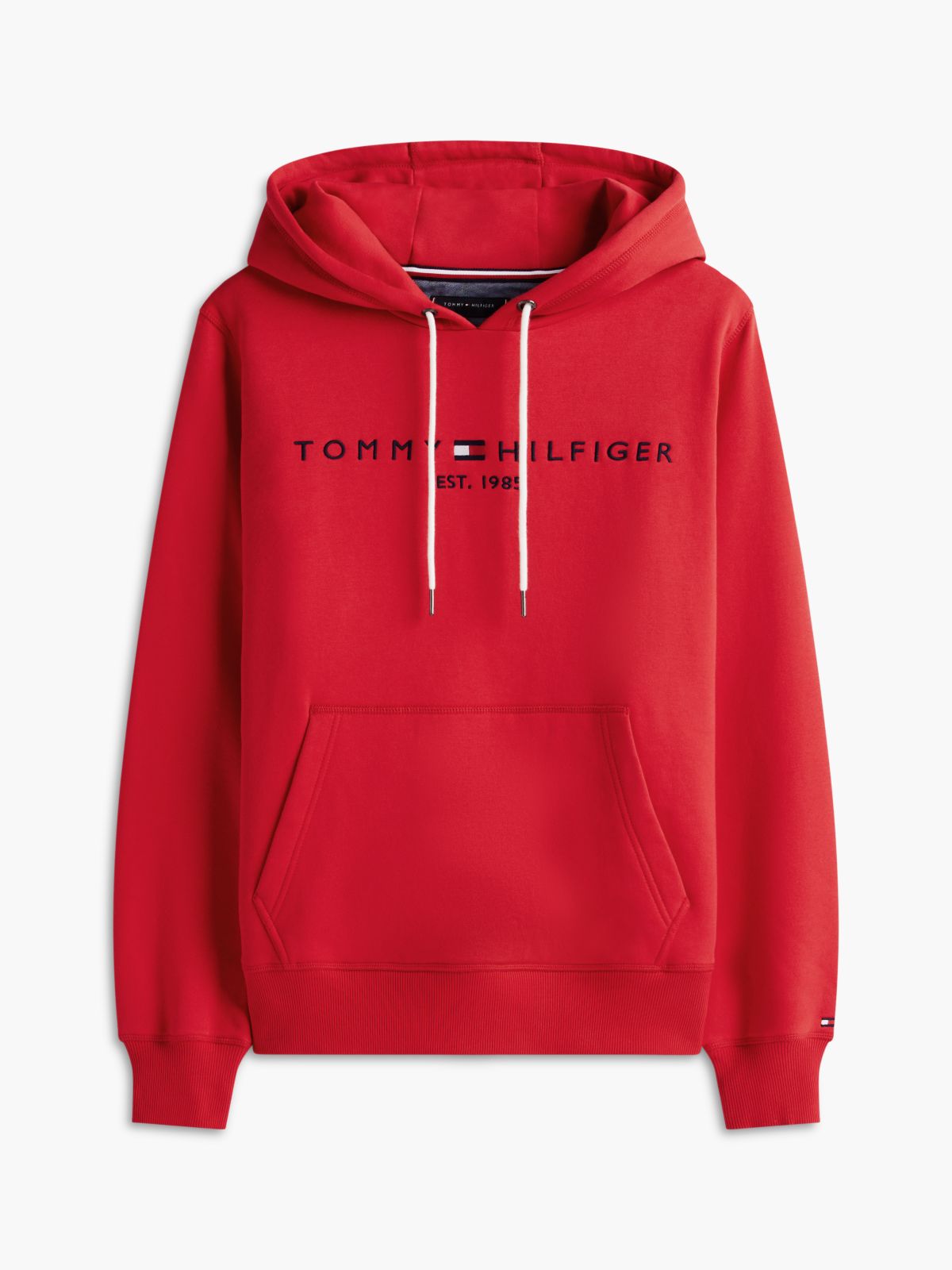 Embroidered Tommy Logo Hoodie — Primary Red