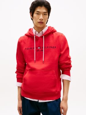Embroidered Tommy Logo Hoodie, Primary Red