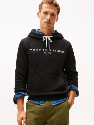 Embroidered Tommy Logo Hoodie, Black