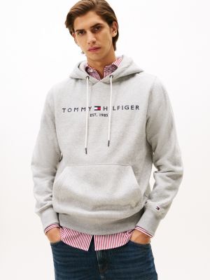 Embroidered Tommy Logo Hoodie, Grey Heather